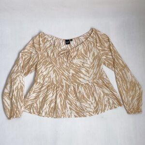 GAP Romantic Zebra Print Tie-Front Peaseant Peplum Blouse
